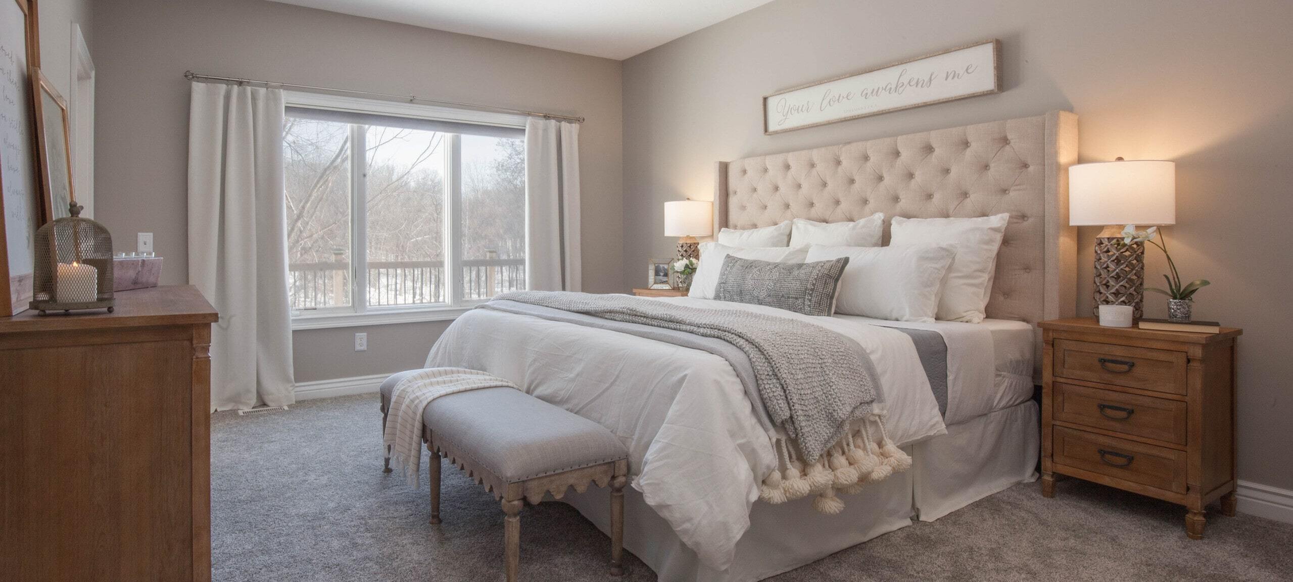 Beautiful cozy bedroom, artfully staged, in Central Illinois area